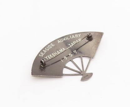 925 Sterling Silver Vintage Brooch Pin 1957 Japan Landscape Etched Fan  BP11090