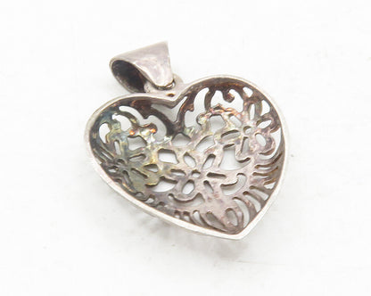925 Sterling Silver  Vintage Dark Tone Floral Love Heart Dome Pendant  PT9641
