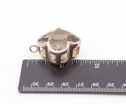 925 Sterling Silver Vintage Pendant Modernist Smoky Quartz Lucky Clover  PT26475