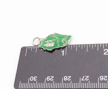 925 Sterling Silver Vintage Pendant Enameled Wisconsin State Map Charm  PT24884