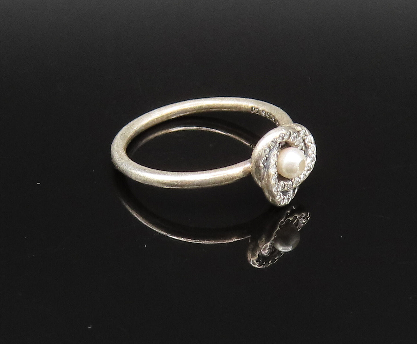 PANDORA 925 Silver  Vintage Crystal Pearl & Cubic Zirconia Ring Sz 6  RG25913