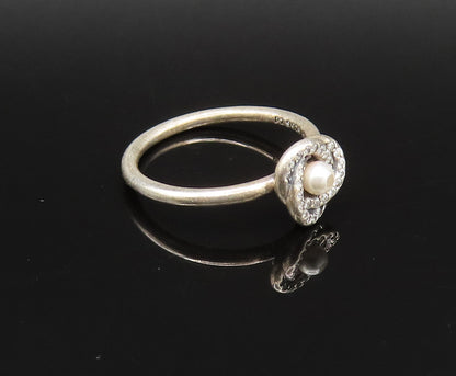 PANDORA 925 Silver  Vintage Crystal Pearl & Cubic Zirconia Ring Sz 6  RG25913