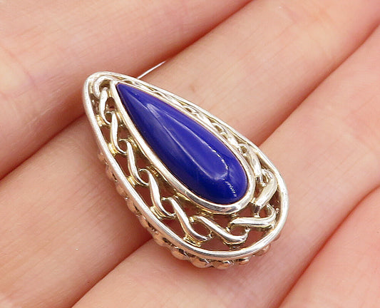 925 Sterling Silver  Vintage Lapis Lazuli Swirl Tear Drop Pendant  PT3370
