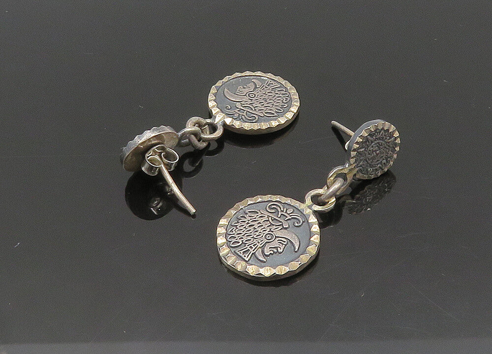 MEXICO 925 Sterling Silver  Vintage Warrior Head Dangle Earrings  EG10400