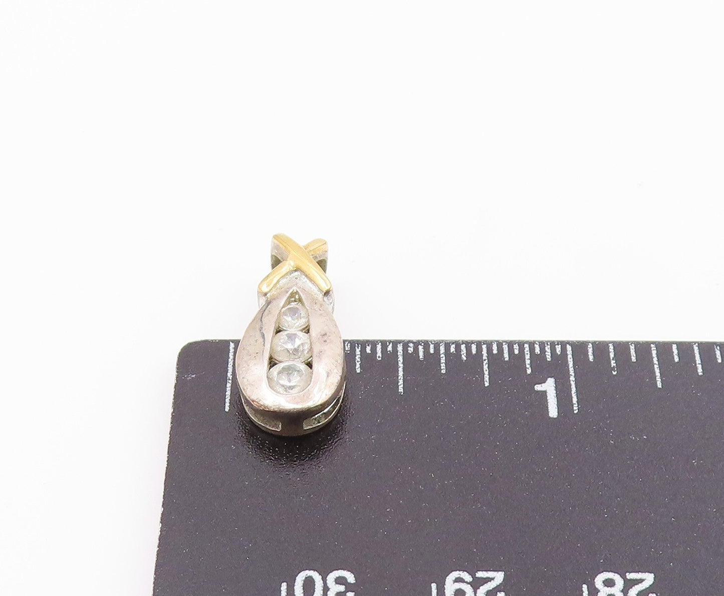 925 Sterling Silver  Vintage Petite Topaz 2 Tone Crossed Bail Pendant  PT18838
