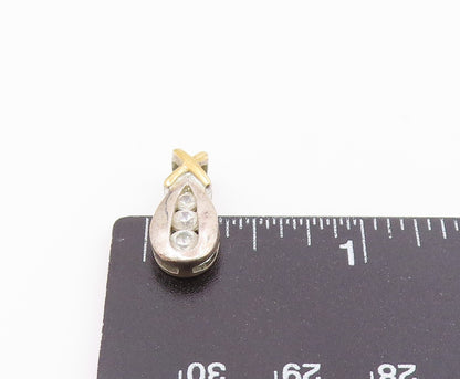 925 Sterling Silver  Vintage Petite Topaz 2 Tone Crossed Bail Pendant  PT18838