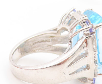 925 Sterling Silver Vintage Ring Faceted Topaz & Tanzanite Band  Sz 5  RG33726