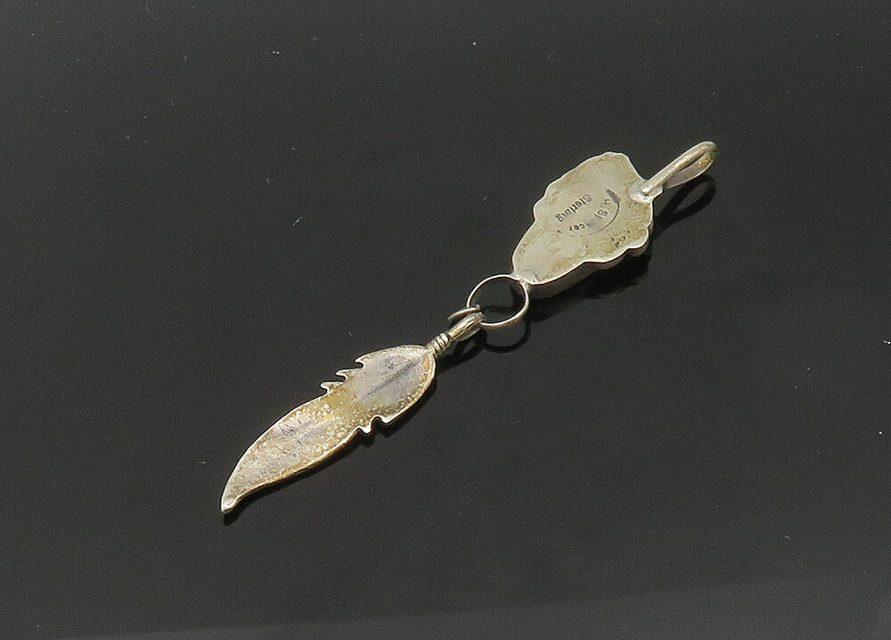H. SPENCER NAVAJO 925 Silver  Vintage Floral Leaf Feather Pendant  PT16496