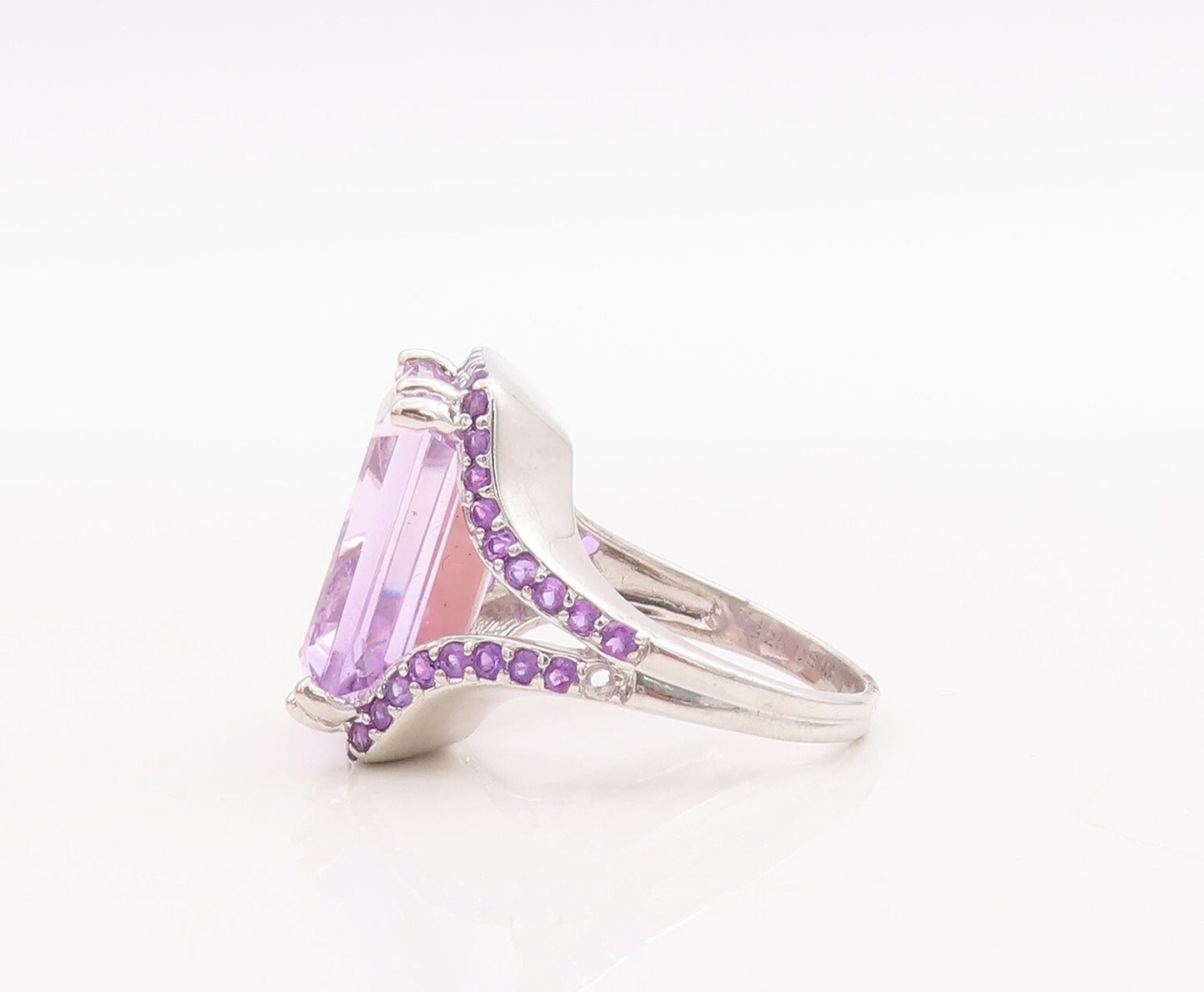 925 Sterling Silver Vintage Ring Rectangle Amethyst Split Neck  Sz 7  RG29168
