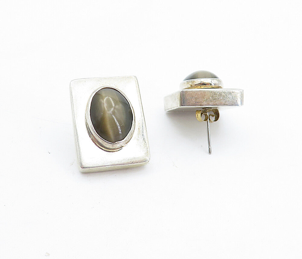 MEXICO 925 Sterling Silver  Vintage Cat's Eye Smoky Topaz Drop Earrings EG2887