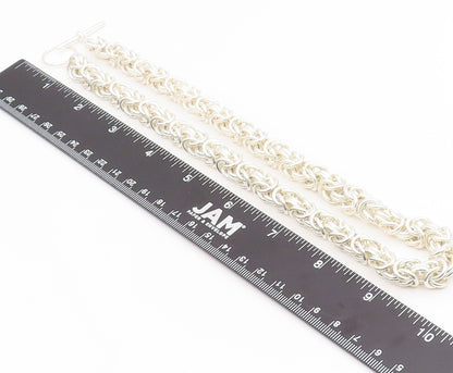 925 Sterling Silver Vintage Necklace Intricate Woven Solid Byzantine Link NE4826