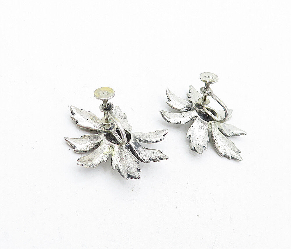 925 Sterling Silver  Vintage Sculpted Flower Non Pierce Drop Earrings  EG2352