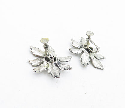 925 Sterling Silver  Vintage Sculpted Flower Non Pierce Drop Earrings  EG2352