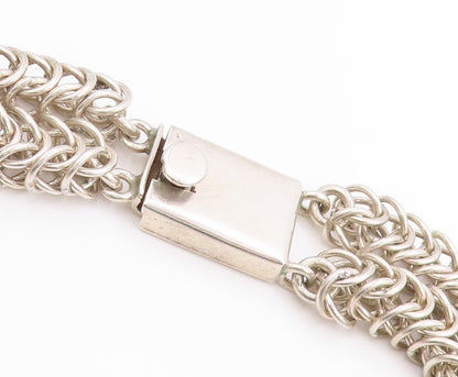 925 Sterling Silver Vintage Necklace MEXICO Triple Beaded Chain HEAVY  NE4649