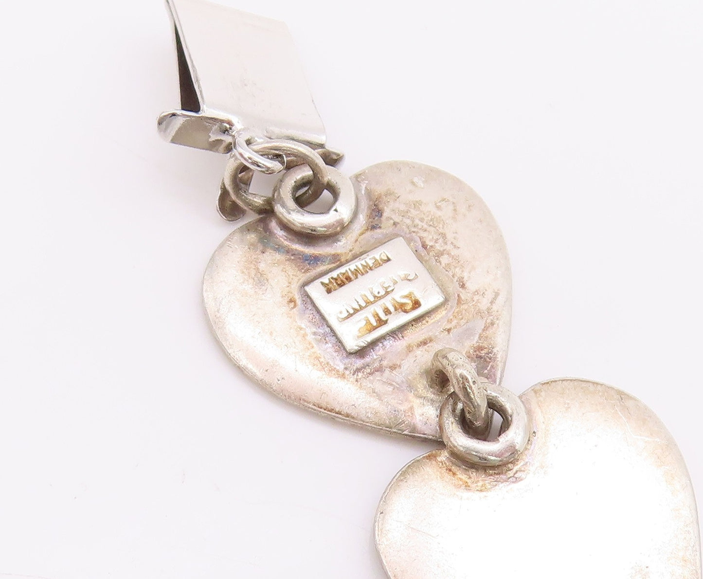 925 Sterling Silver Vintage Bracelet DENMARK Minimalist Love Heart Link  BT11681