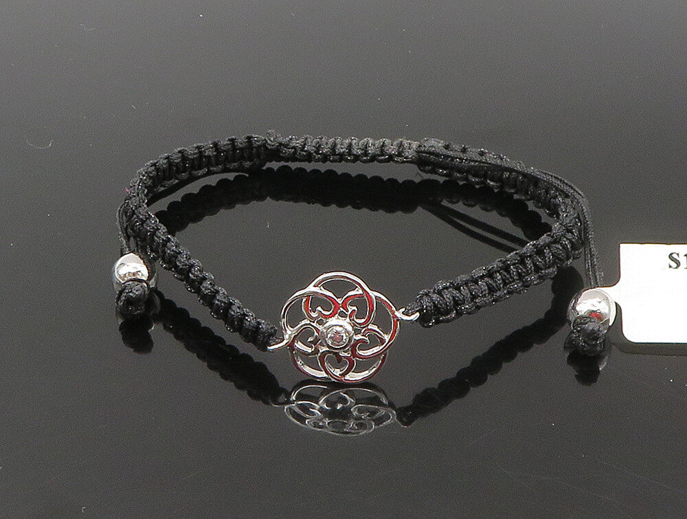 925 Silver  Cubic Zirconia Floral Adjustable Friendship Bracelet  BT1076