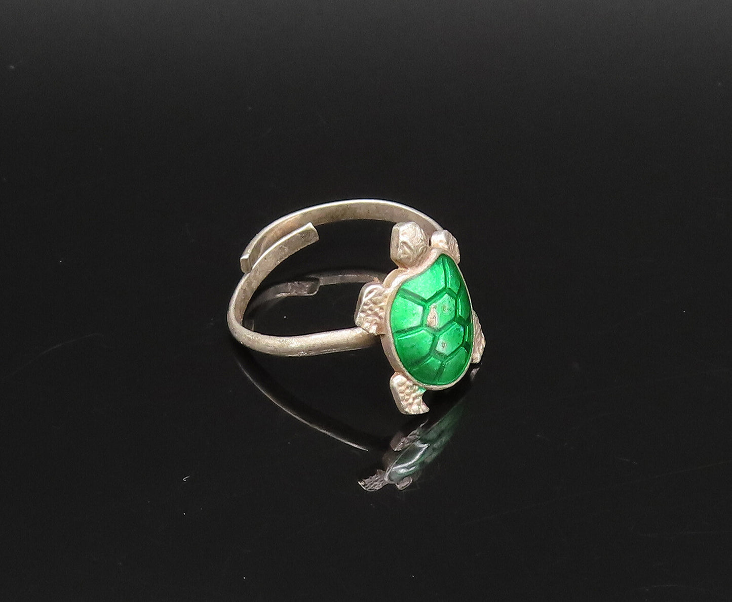 MEKA DENMARK 925 Silver  Vintage Enamel Turtle Adjustable Ring Sz 5.5  RG25865