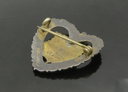 925 Sterling Silver  Vintage Enamel Maple Leaf Crown Heart Brooch Pin  BP8665