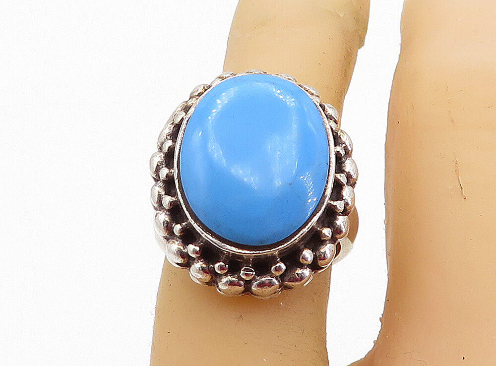 925 Sterling Silver  Vintage Turquoise Bubble Cocktail Ring Sz 6.5  RG7553