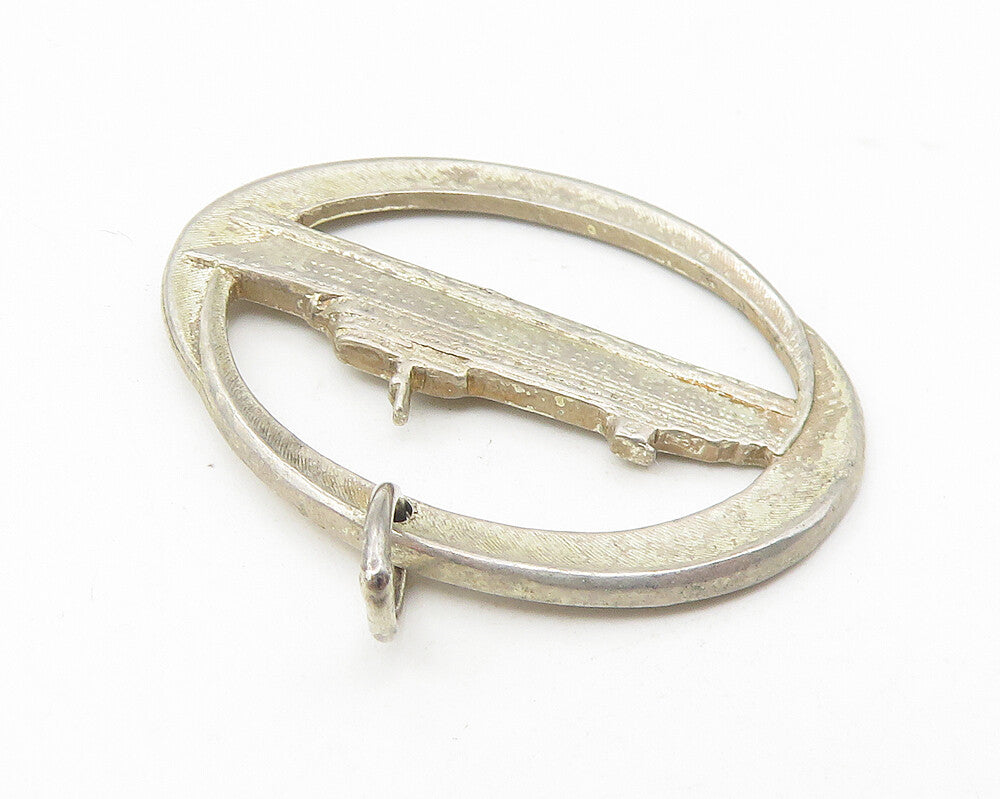 925 Sterling Silver  Vintage S.S. Oceanic Ship Etched Oval Pendant  PT8945
