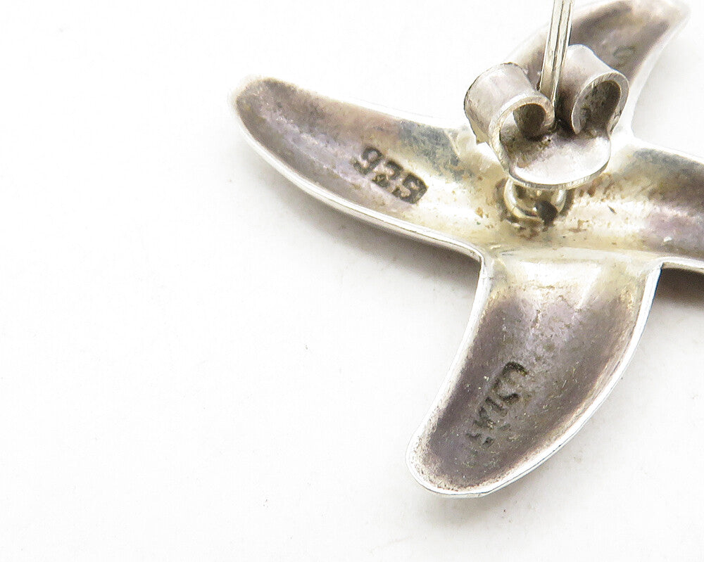 MEXICO 925 Sterling Silver  Vintage Shiny Smooth Cross X Drop Earrings  EG5060