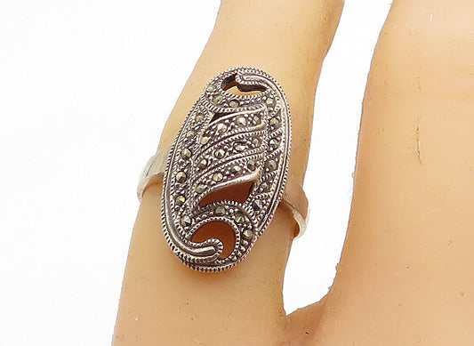 925 Sterling Silver  Vintage Marcasite Decorated Swirl Band Ring Sz 6.5 RG7237