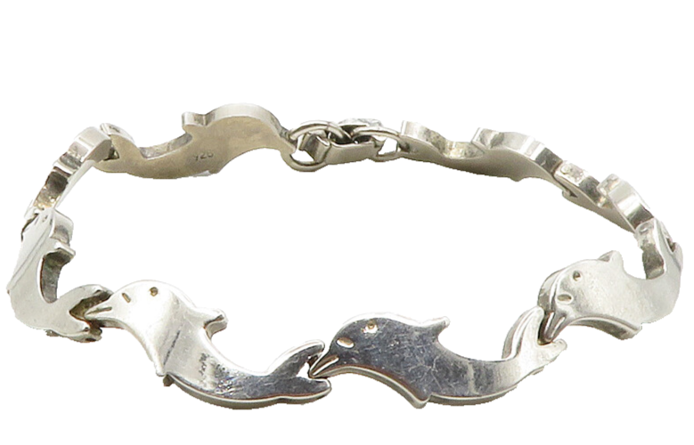 925 Sterling Silver  Vintage Shiny Dolphin Hinge Link Chain Bracelet  BT5020