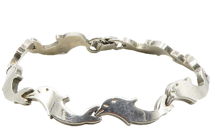 925 Sterling Silver  Vintage Shiny Dolphin Hinge Link Chain Bracelet  BT5020