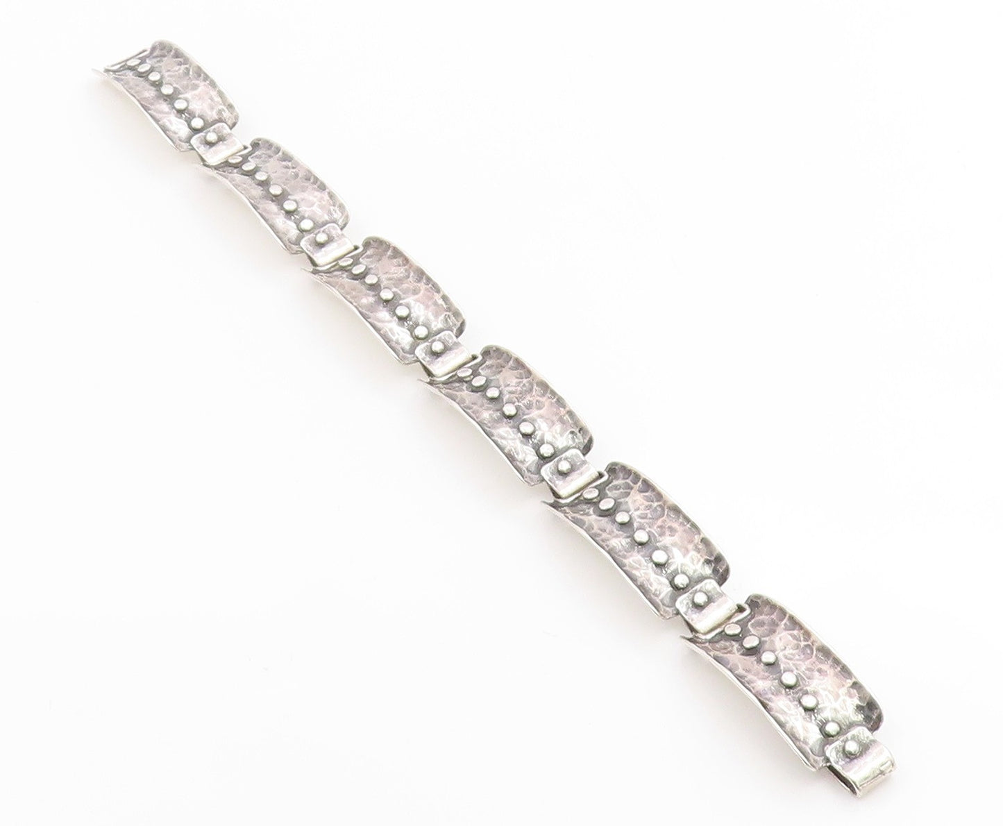 925 Sterling Silver Vintage Bracelet Classic Hammered Wide Panel Link  BT12057