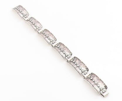 925 Sterling Silver Vintage Bracelet Classic Hammered Wide Panel Link  BT12057