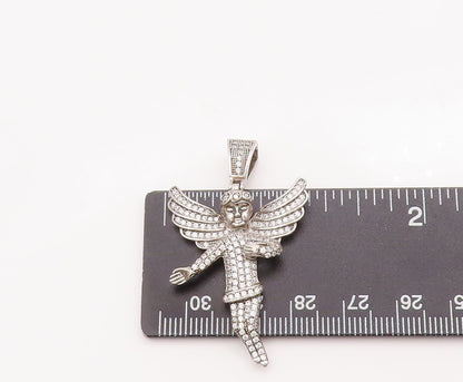 925 Sterling Silver Vintage Pendant Topaz Beaded Carved Flying Fairy  PT22990