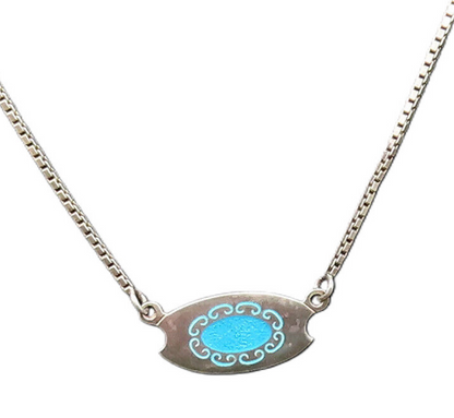 925 Silver  Vintage Minimalist Blue Enamel Swirl Accent Chain Necklace  NE3935