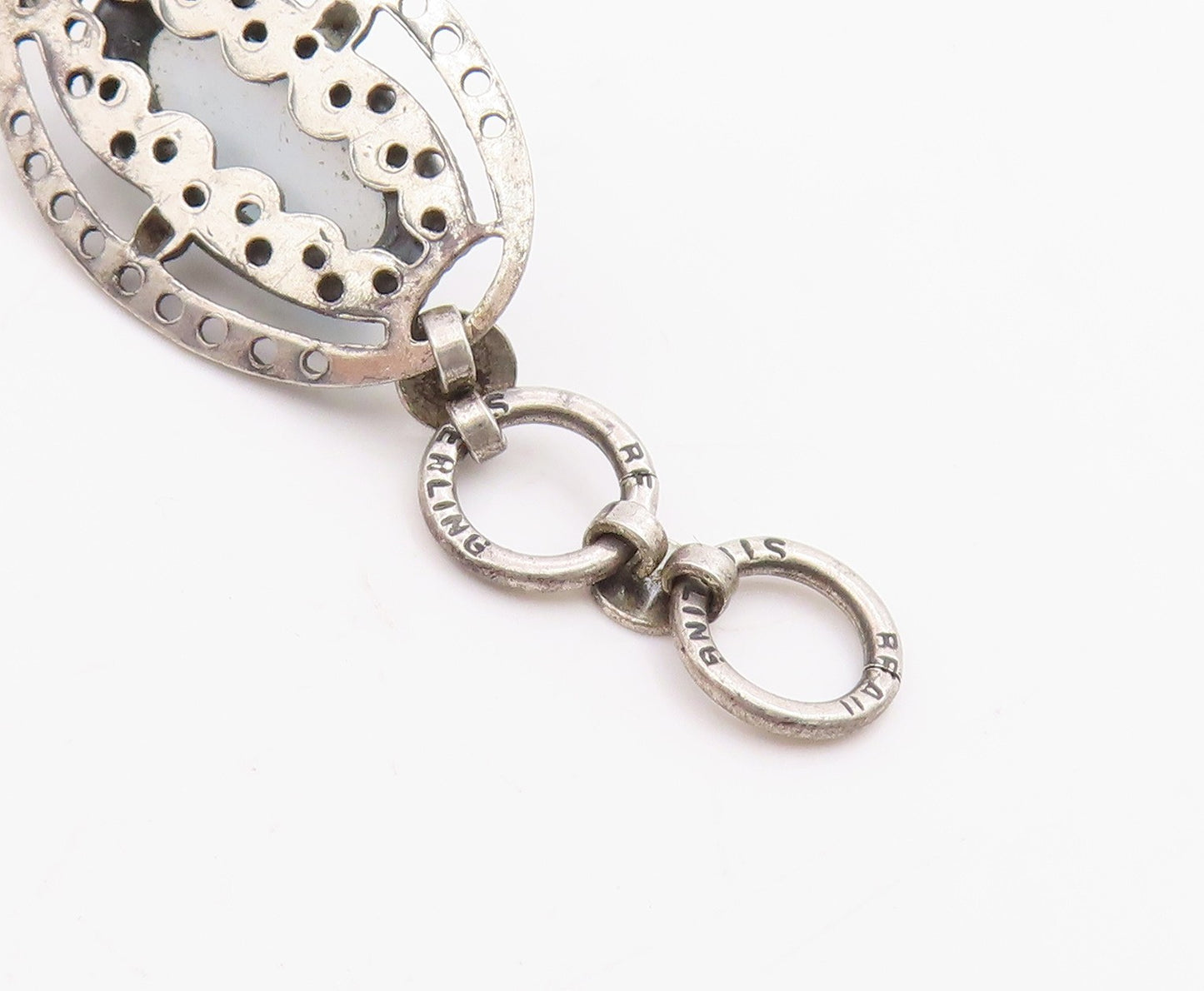 925 Sterling Silver Vintage Bracelet BEAU Antique Cabochon Cat Eye Link  BT11515
