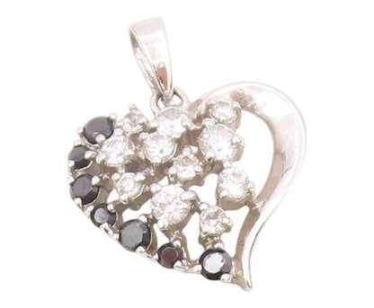 925 Sterling Silver   Vintage Topaz & Black Spinel Love Heart Pendant  PT18267