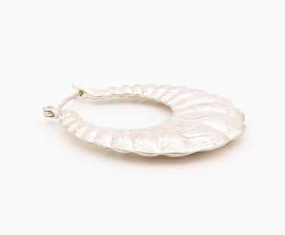 925 Sterling Silver Vintage Earrings Modernist Etched Croissant Hoops  EG14409