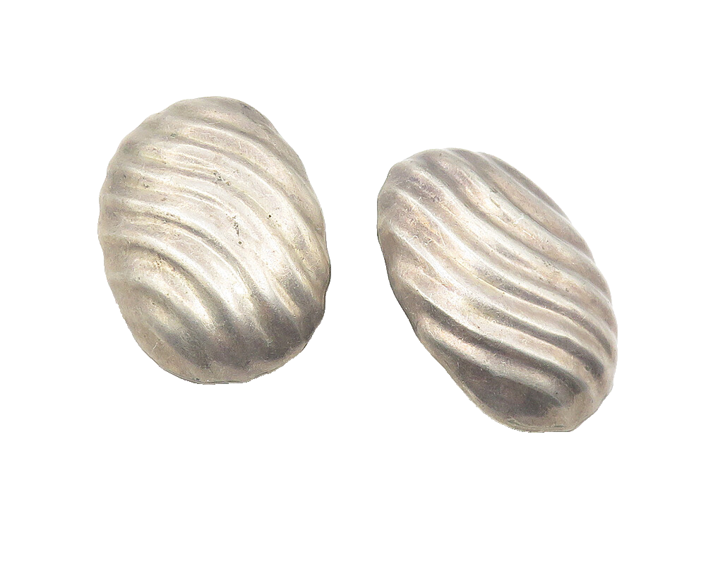MEXICO 925 Sterling Silver  Vintage Oval Swirl Non Pierce Earrings  EG6029
