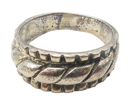 925 Sterling Silver  Vintage Shiny Slanted Etched Band Ring Sz 5.5  RG10229