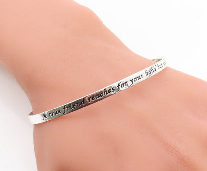 925 Sterling Silver  A True Friend Reaches For Your Hand Cuff Bracelet  BT2440