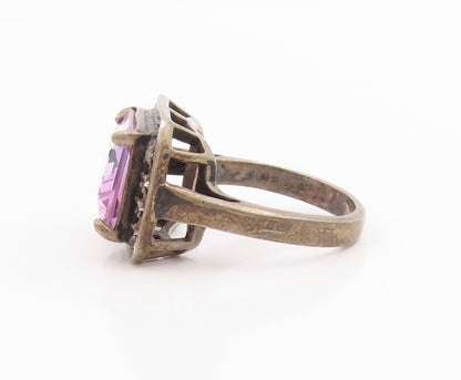 925 Sterling Silver Vintage Ring Amethyst & Topaz Geometric Band  Sz 6  RG33848