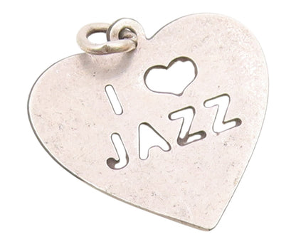 925 Sterling Silver  Vintage I Love Jazz Stamped Love Heart Pendant  PT17130