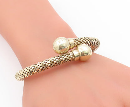 925 Sterling Silver Vintage Bracelet Chunky Bypass Bangle With Ball Ends BT11807