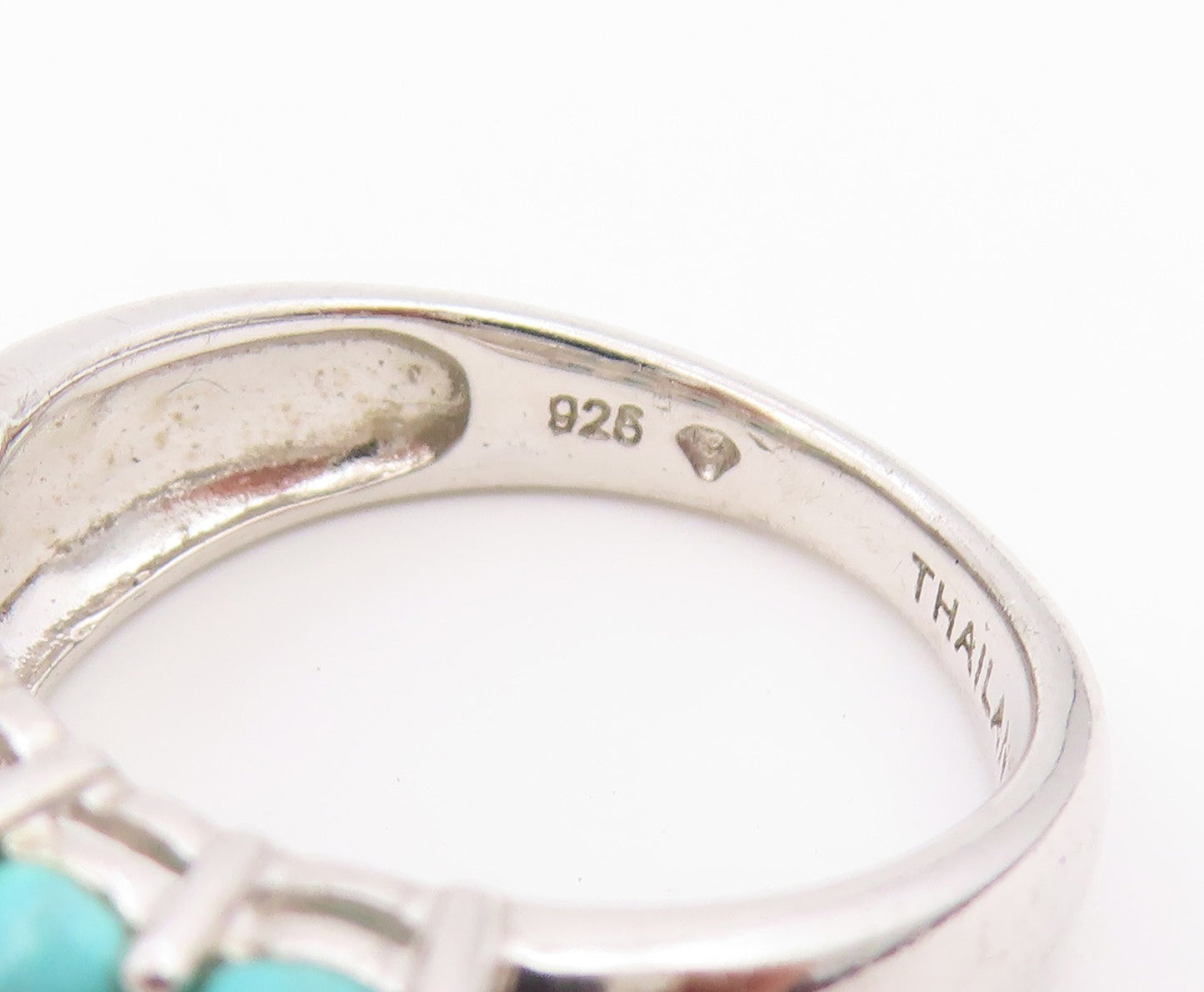 925 Sterling Silver Vintage Ring Cabochon Turquoise Double Row  Sz 6  RG36543