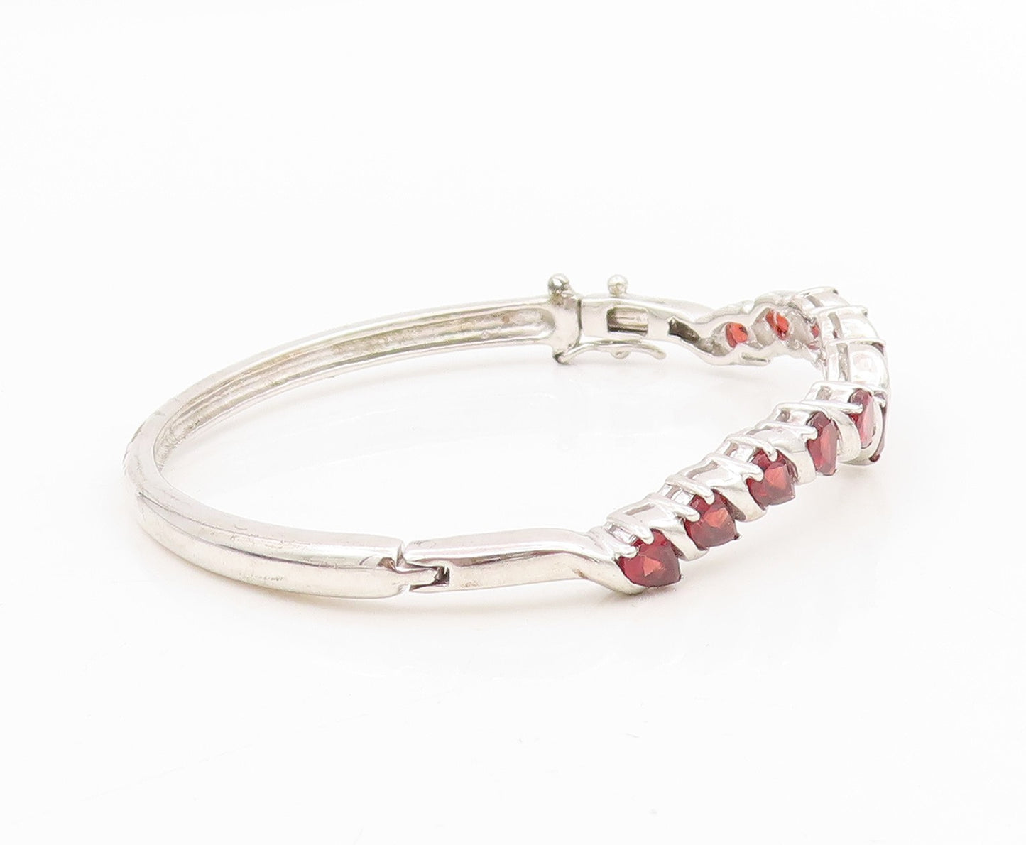 925 Sterling Silver Vintage Bracelet Red Garnet Twisting Ribbon Bangle  BT11605