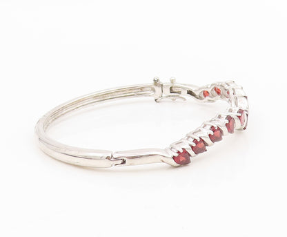 925 Sterling Silver Vintage Bracelet Red Garnet Twisting Ribbon Bangle  BT11605