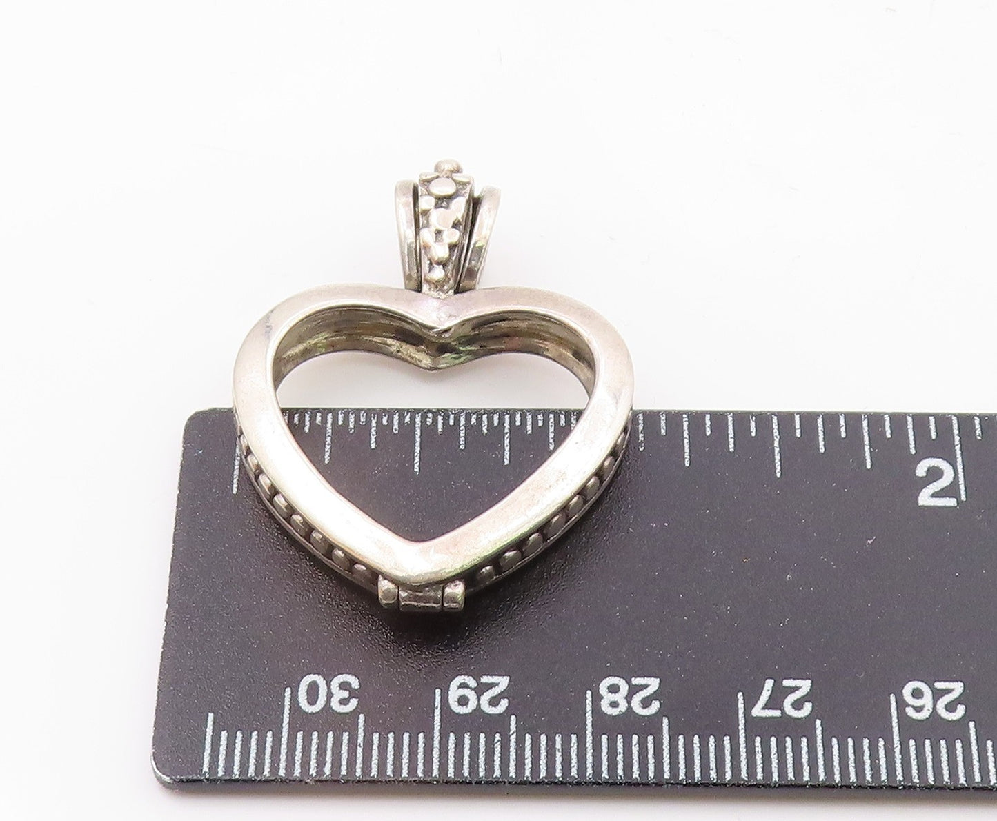 925 Sterling Silver  Vintage Shiny Open Love Heart Pendant (OPENS)  PT17126