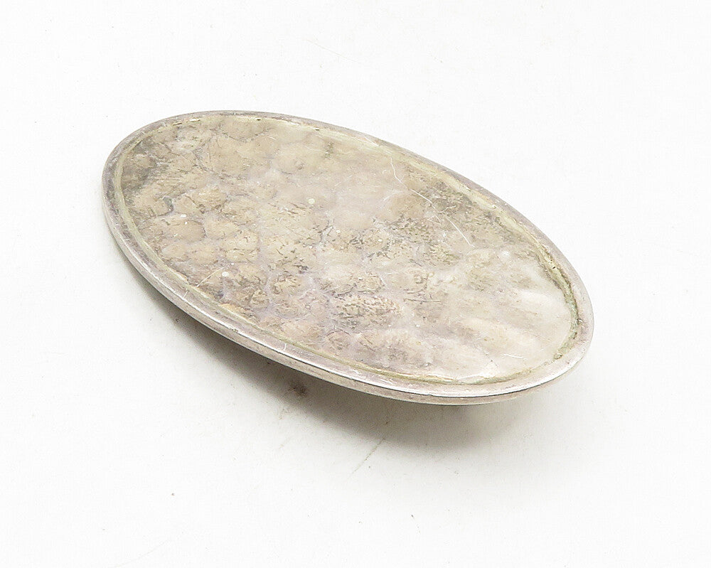 MEXICO 925 Sterling Silver  Vintage Minimalist Hammered Oval Pendant  PT7756