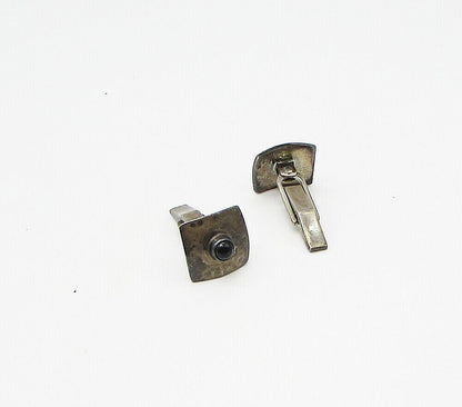 MEXICO 925 Sterling Silver  Vintage Onyx Hammered Men's Cuff Links  TR1023
