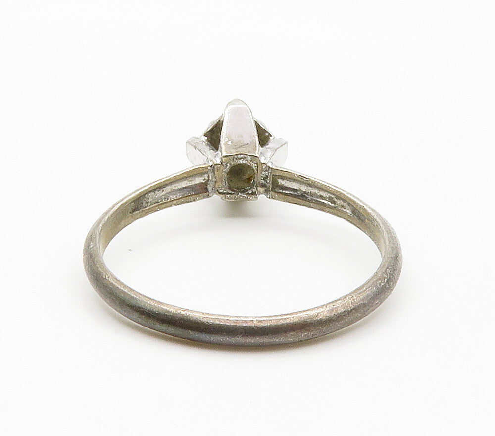 CLARK & COOMBS 925 Silver  Vintage Cubic Zirconia Solitaire Ring Sz 7  RG15068