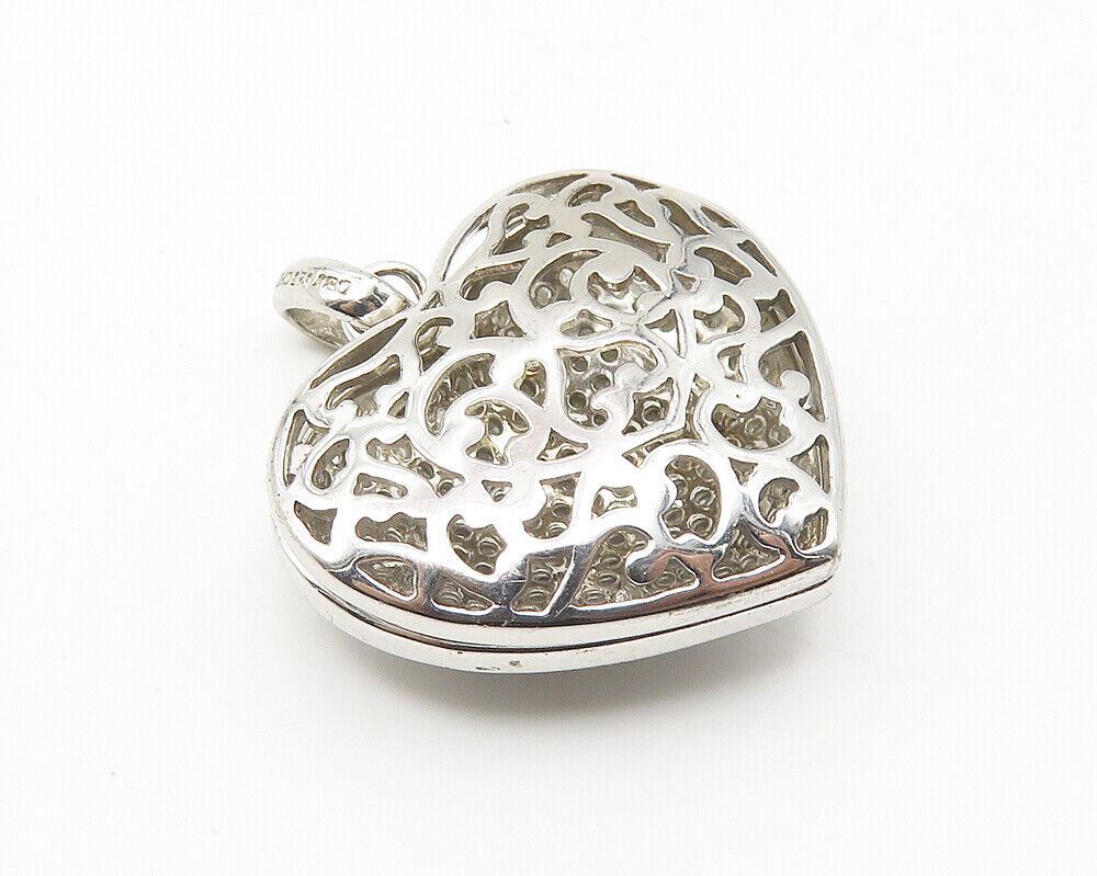 925 Sterling Silver  Genuine Diamonds Love Heart Locket Pendant (OPENS) PT8397