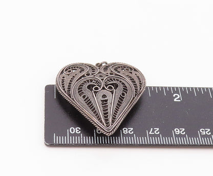 925 Sterling Silver   Vintage Filigree Swirl Love Heart Pendant  PT20550